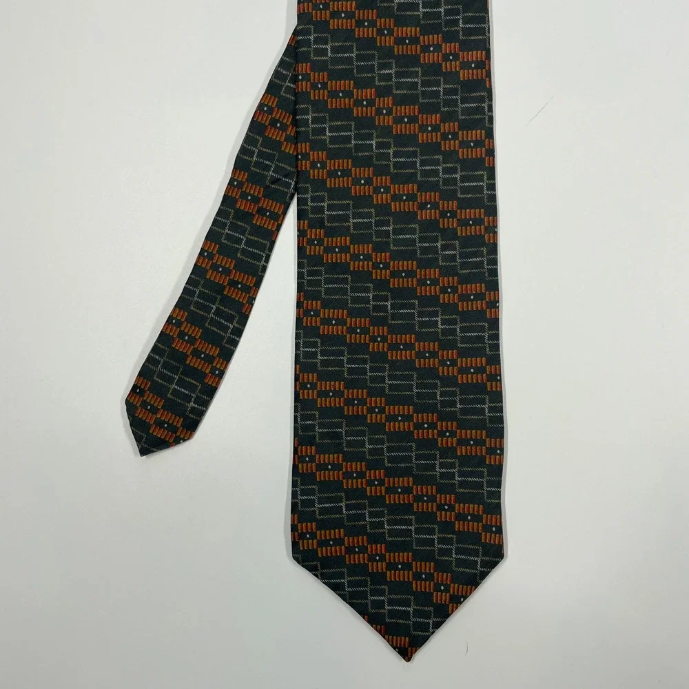 Calvin Klein Black Orange Geometric Silk Necktie Mens One Size